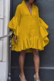 Vestidos de saia de bolo amarelo casual sólido patchwork com decote em V