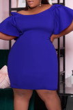 Синие сексуальные однотонные прямые платья в стиле пэчворк с открытыми плечами