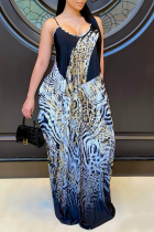 Veelkleurige sexy rechte jurken met luipaardpatchwork en spaghettibandjes