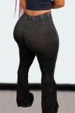 Bota preta com corte de patchwork sólida de cintura alta alto-falante de cintura alta cor sólida