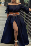 Zwarte sexy effen patchwork off-shoulder asymmetrische jurken