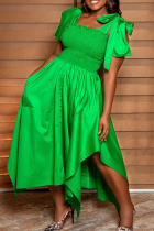 Зеленые повседневные однотонные лоскутные платья с квадратным воротником и нерегулярными платьями