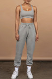 Grey Casual Sportswear Solid Patchwork U Neck Sleeveless Two Pieces