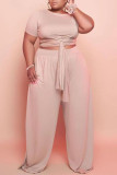 White Casual Solid Bandage Patchwork O Neck Plus Size Two Pieces
