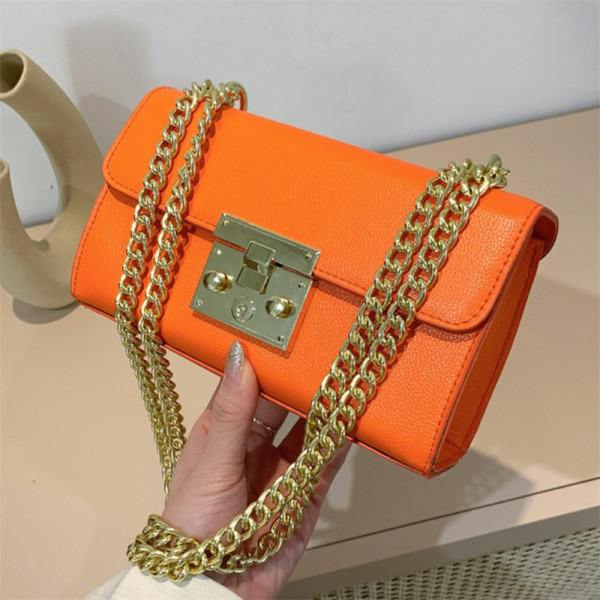 オレンジ ファッション カジュアル ソリッド パッチワーク チェーン ショルダー バッグ