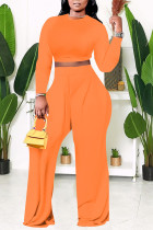 Oranje Casual Solid Patchwork O Neck Plus Size Two Pieces