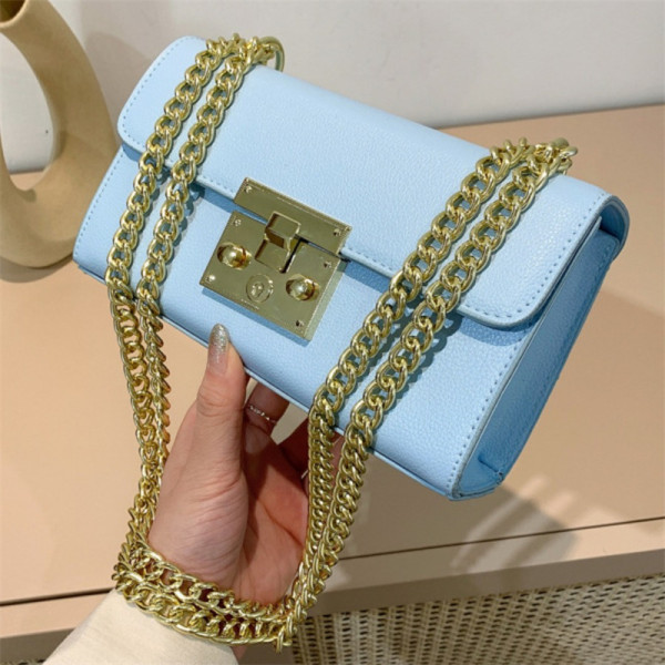 Синяя модная повседневная однотонная сумка через плечо с цепочками в стиле пэчворк
