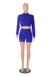 Blue Sportswear Solid Patchwork Zipper Collar Long Sleeve Two Pieces