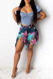 Gelb Rot Mode Casual Print Tie Dye Quaste Mittlere Taille Normale Jeansshorts
