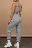 Grey Casual Sportswear Solid Patchwork U Neck Sleeveless Two Pieces