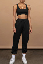 Black Casual Sportswear Solid Split Joint U Neck Sleeveless Two Pieces