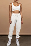 White Casual Sportswear Solid Patchwork U Neck Sleeveless Two Pieces