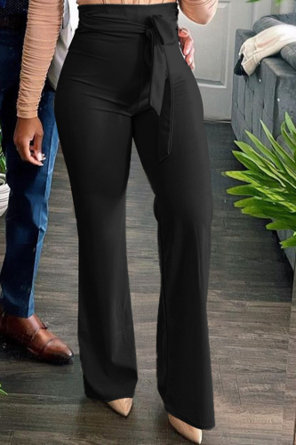 Black Casual Solid Patchwork Boot Cut High Waist Speaker Solid Color Bottoms