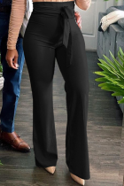 Pantalones casuales de color sólido con corte de bota de patchwork sólido con altavoz de cintura alta negro