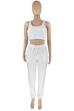 White Casual Sportswear Solid Patchwork U Neck Sleeveless Two Pieces