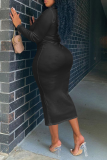 Black Sexy Solid Patchwork V Neck Pencil Skirt Plus Size Dresses