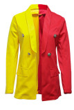 Red Casual Color Block Buckle Turn-back Collar Outerwear