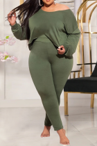 Army Green Casual Solid Patchwork O-Ausschnitt Plus Size Two Pieces