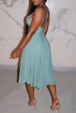 Синий сексуальный принт в горошек в стиле пэчворк с открытой спиной на бретельках платья платья