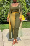 アーミー グリーン ファッション カジュアル ソリッド パッチワーク U ネック プラス サイズ 3 点セット