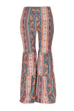 Deep Blue Fashion Casual Print Basic Plus Size High Waist Trousers