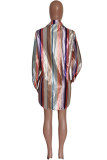 Многоцветное модное повседневное платье-рубашка в полоску с отложным воротником и принтом Платья Платья