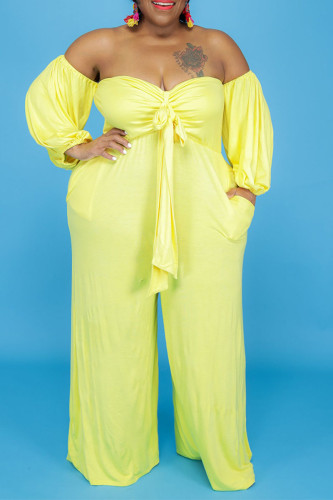Gul Sexig Solid Bandage Patchwork Off the Shoulder Plus Size Jumpsuits