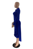Robes à manches longues à col rabattu à la mode décontractées bleues