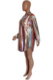 Многоцветное модное повседневное платье-рубашка в полоску с отложным воротником и принтом Платья Платья
