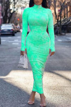 Мятно-зеленый сексуальный принт в стиле пэчворк, водолазка-юбка-карандаш, платья