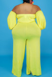 黄色のセクシーな固体包帯パッチワーク オフショルダー プラス サイズのジャンプスーツ