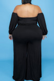 Gul Sexig Solid Bandage Patchwork Off the Shoulder Plus Size Jumpsuits