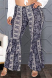 Pantalon taille haute taille haute basique imprimé décontracté mode bleu profond