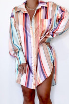 Multicolor Fashion Casual Striped Print Basic Umlegekragen Hemdkleid Kleider
