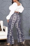 Multicolor Fashion Casual Print Basic Plus Size High Waist Trousers