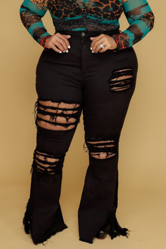 Zwarte sexy effen gescheurde plus size jeans