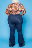 Donkerblauwe sexy effen gescheurde plus size jeans