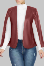 Burgundy Casual Solid Patchwork Turtleneck Tops (fake two pieces)