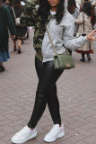Gray Green Fashion Casual Camouflage Print Patchwork Hooded Collar Outerwear
