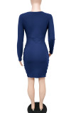 バーガンディ セクシー ソリッド パッチワーク フォールド 非対称 V ネック ペンシル スカート ドレス
