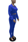 Colorful Blue Casual Solid Patchwork Turndown Collar Long Sleeve Two Pieces