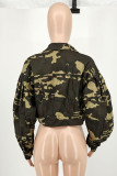 Camouflage Fashion Casual Camouflage Print Cardigan Turndown Collar Outerwear