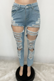 Jeans skinny skinny Blue Street Solid Ripped cintura média