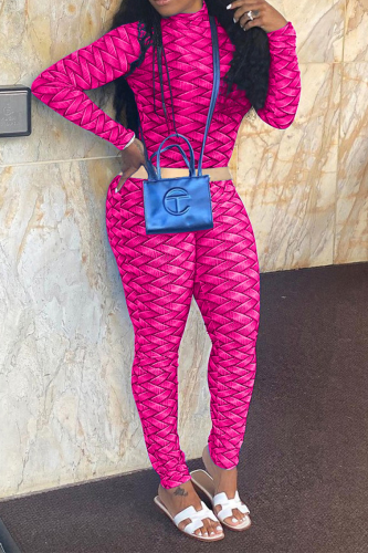 Rose Red Sexy Print Patchwork Half A Turtleneck Long Sleeve Two Pieces