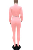 Pink Casual Solid Patchwork Turndown Collar Long Sleeve Two Pieces