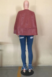Burgundy Casual Solid Patchwork Turtleneck Tops (fake two pieces)