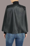 Black Casual Solid Patchwork Turtleneck Tops (fake two pieces)