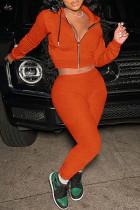 Oranje Mode Casual Solid Basic Hooded Kraag Lange mouw Tweedelig