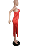Rose Rouge Sexy Solide Haute Ouverture Spaghetti Strap Robes Jupe Crayon