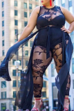 Zwarte sexy patchwork mesh jumpsuits in grote maten